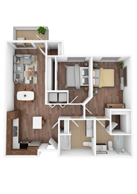 Floor plan for 2 beds, 2 baths, 874 sqft